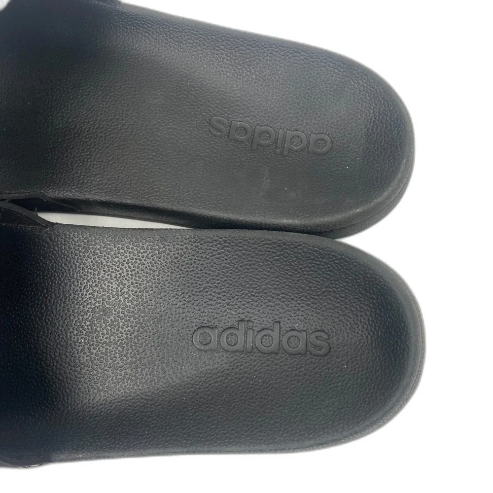 Adidas Men’s Slides Size 13 Black White 3 Stripe Sandals Shower Pool